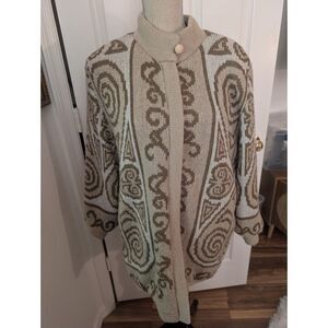 Vintage Geometric Pattern Knit  Sweater Jacket Boho Mohair blend Southwest‎ M